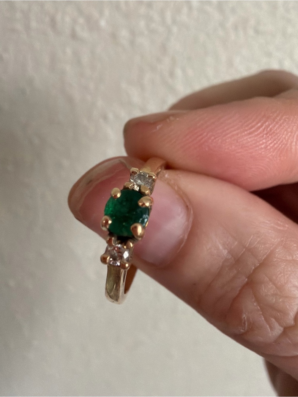 Classic Green Emerald and Diamond Engagement 14K Gold Ring